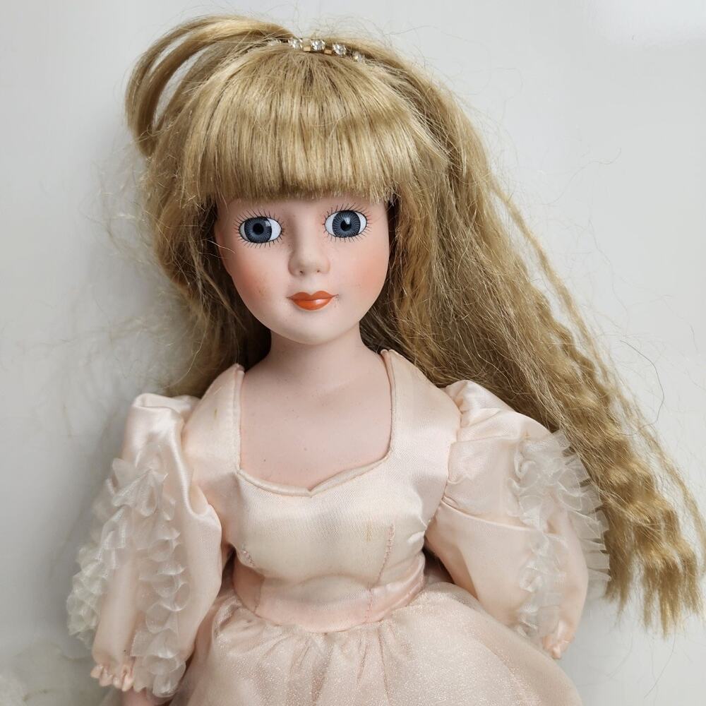 Consumers Distribution Beautiful Pink Dress Blonde Crimped Hair Porcelain Doll